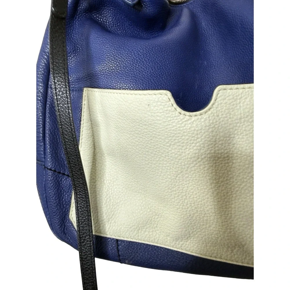 OrYANY Hobo Pebbled Leather Shoulder Bag Adele Large Blue Cream Colorblock